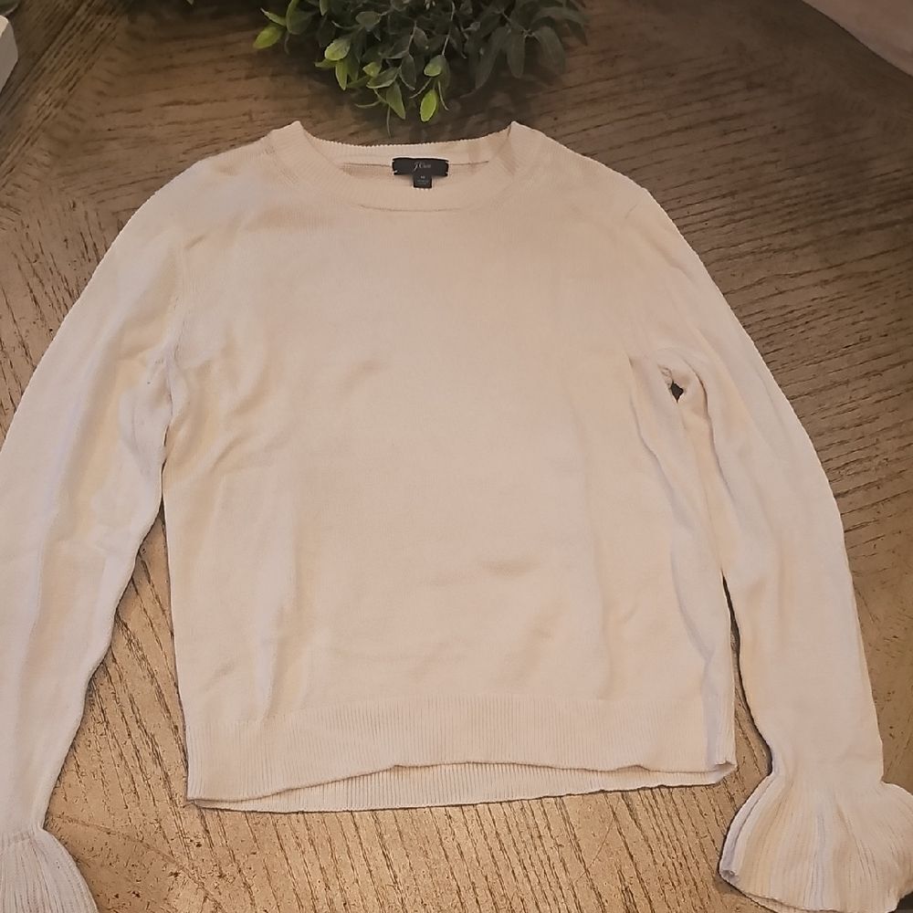 J. Crew Cream Crew Neck Sweater Size M Bell Sleeve